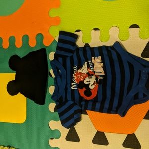 Disney 3-6m Mickey Mouse onesie and hat